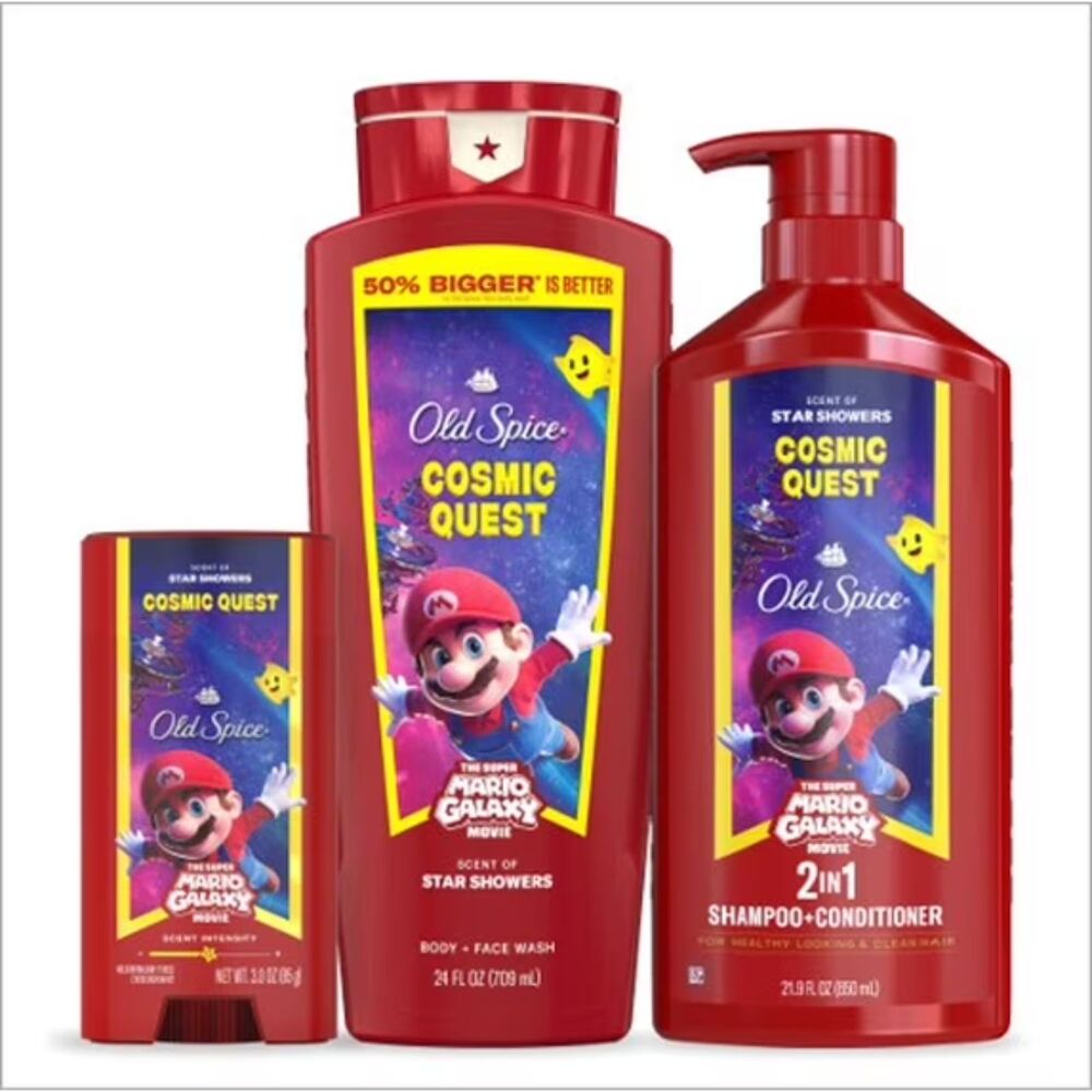 Old Spice Super Mario Cosmic Quest 3Pc Grooming Set Shampoo Body Wash Deodorant